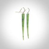 Hand carved large New Zealand jade drop earrings. Made by NZ Pacific from real jade. Online jewellery for sale online by NZ Pacific. Hand carved here in New Zealand by Ric Moor.